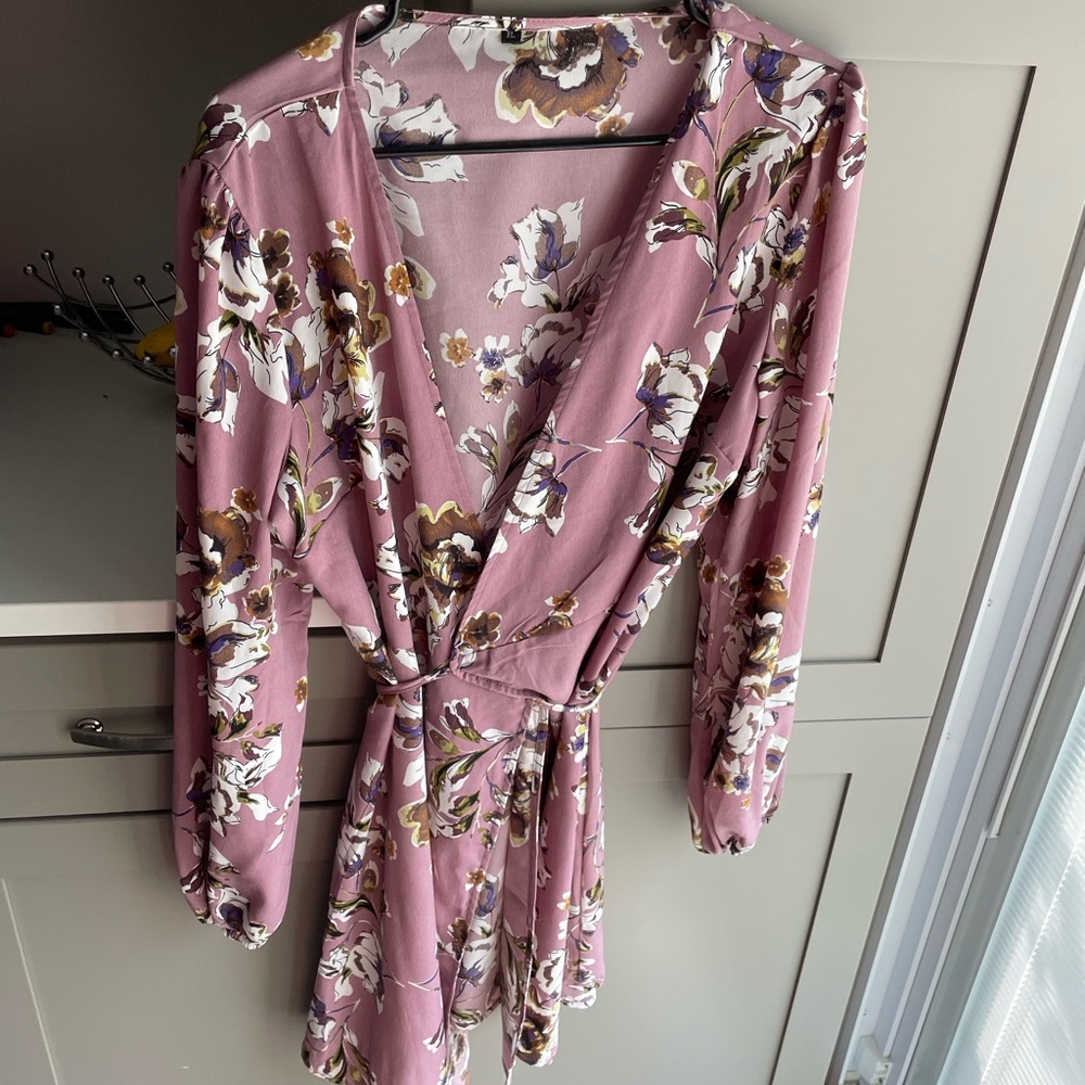 Wrap front floral dress with long sleeves